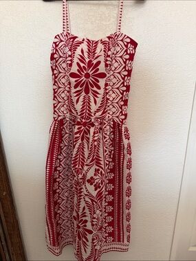 Francesca's Collections Red and Cream Floral Midi Dress